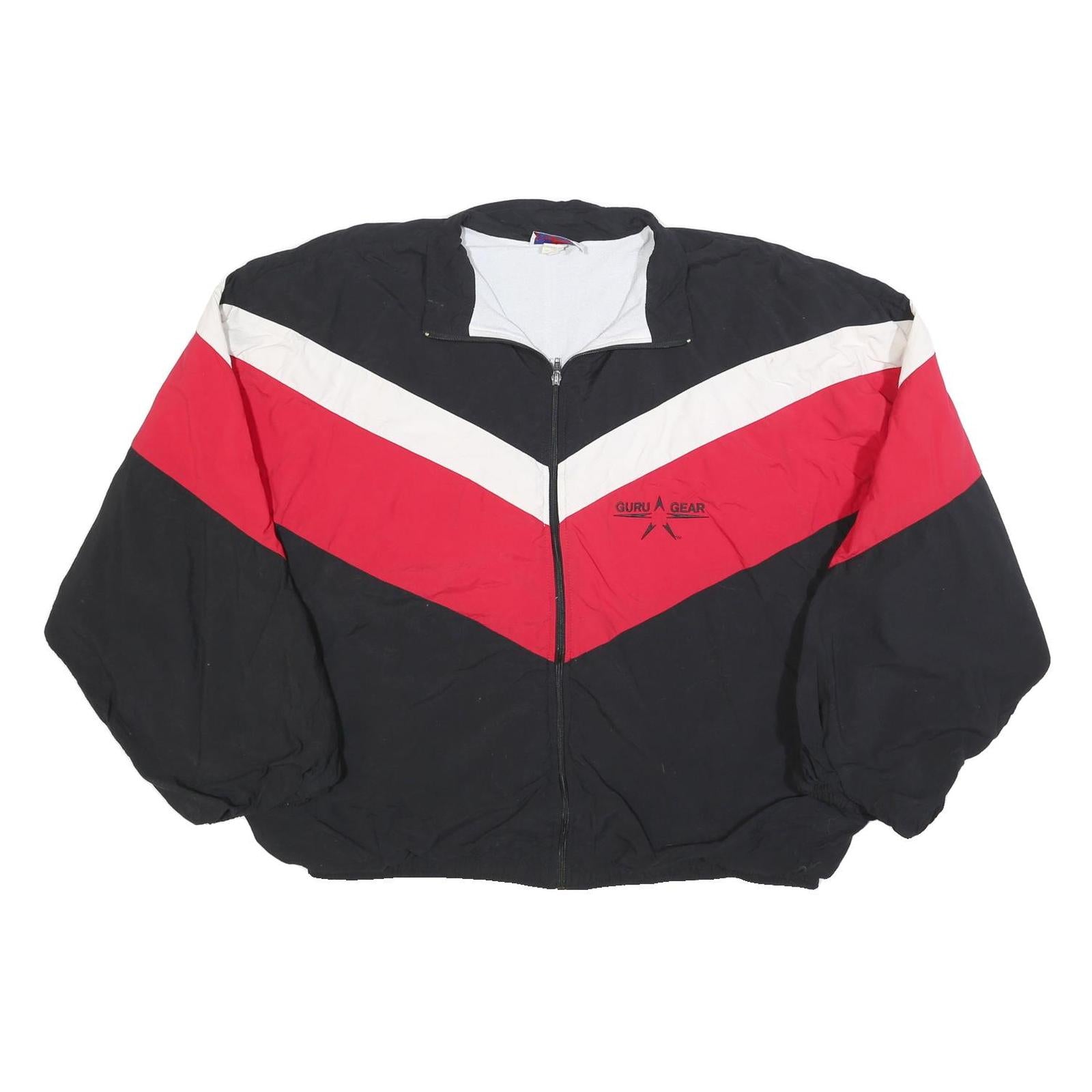 GURU GEAR Mens Black & Red Nylon Zip Jacket 2XL Casual Outerwear Sportswear