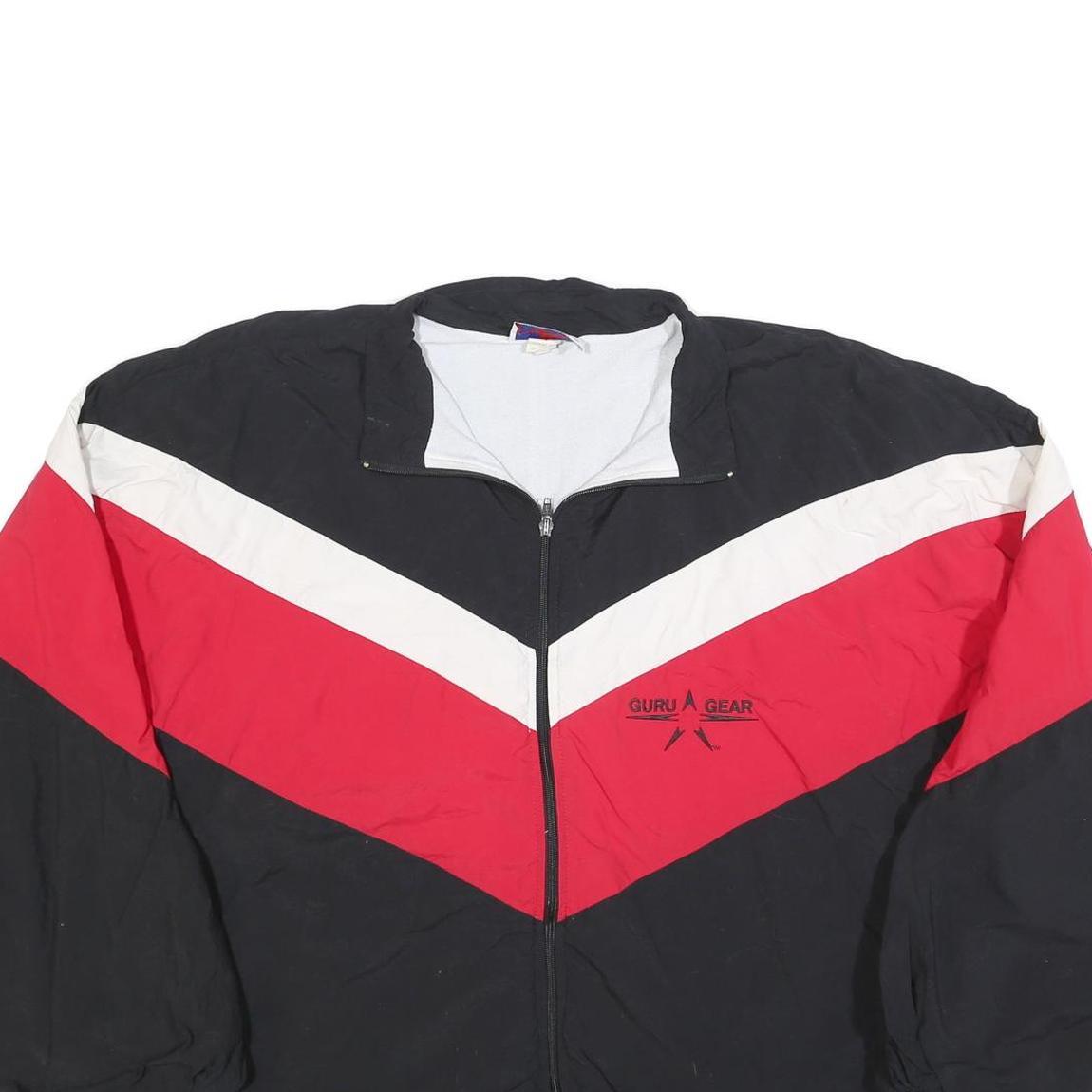 GURU GEAR Mens Black & Red Nylon Zip Jacket 2XL Casual Outerwear Sportswear