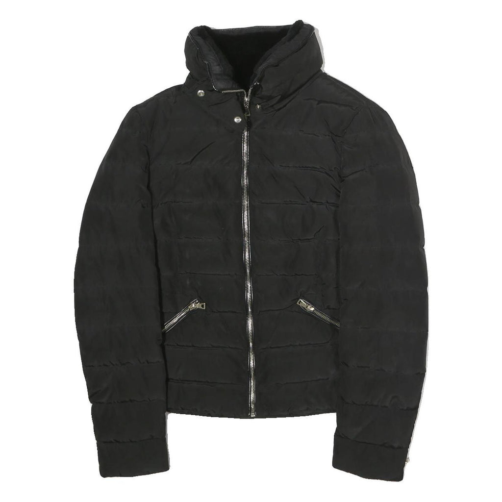 ZARA Womens Black Bomber Jacket S Polyester Zip Plain Lightweight Casual