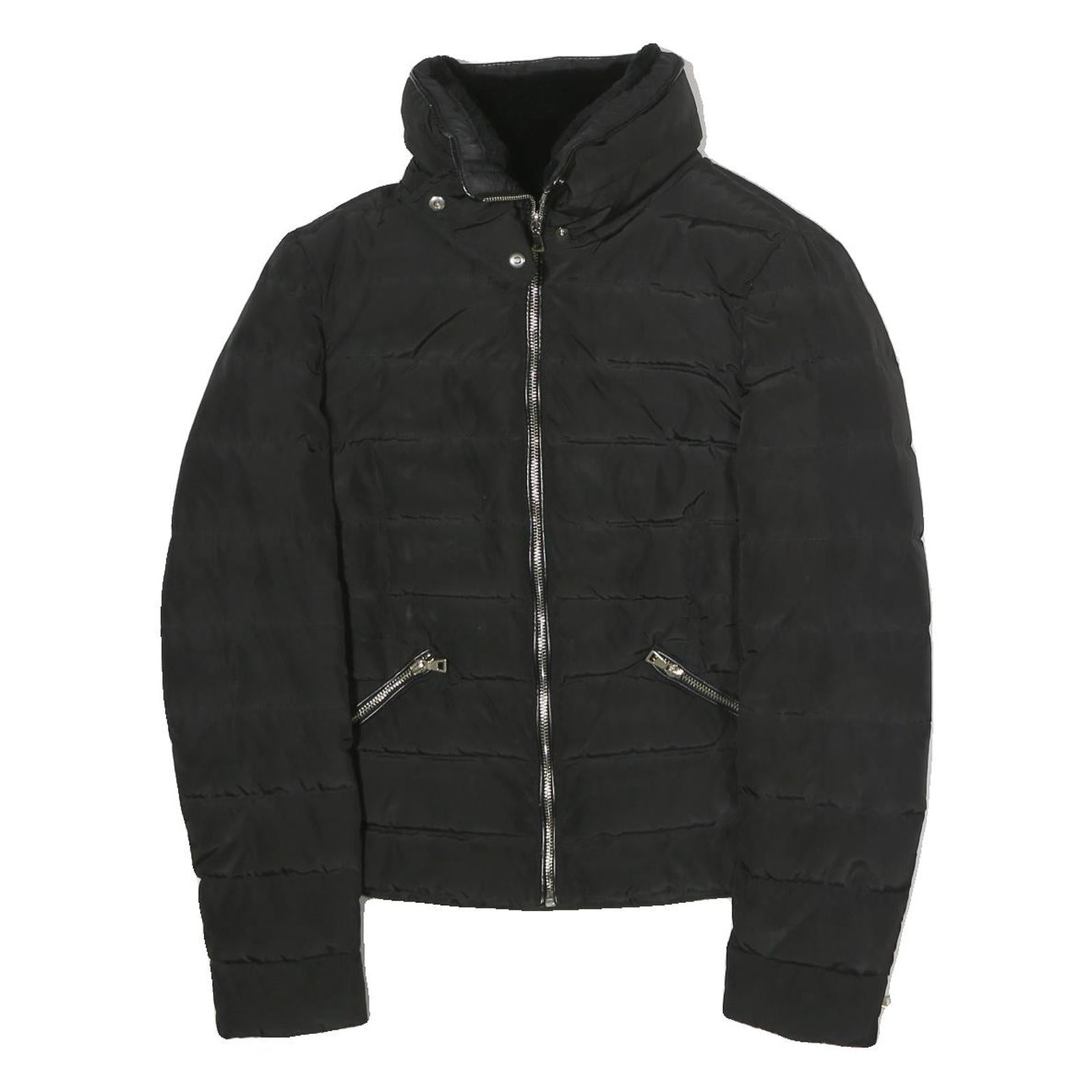 ZARA Womens Black Bomber Jacket S Polyester Zip Plain Lightweight Casual