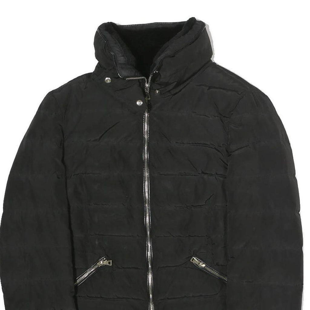 ZARA Womens Black Bomber Jacket S Polyester Zip Plain Lightweight Casual