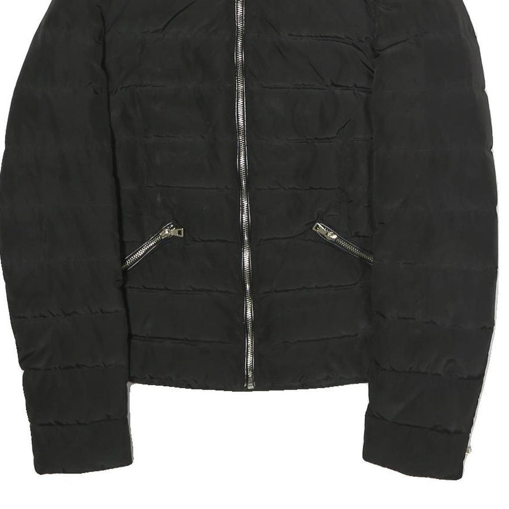 ZARA Womens Black Bomber Jacket S Polyester Zip Plain Lightweight Casual