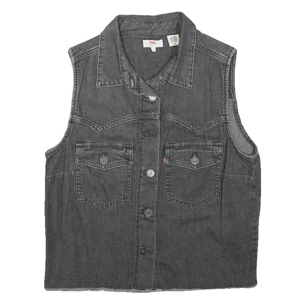 LEVI'S Womens Black Denim Sleeveless Button Jacket S Cotton Blend Classic