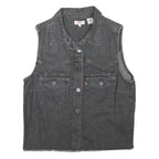 LEVI'S Womens Black Denim Sleeveless Button Jacket S Cotton Blend Classic