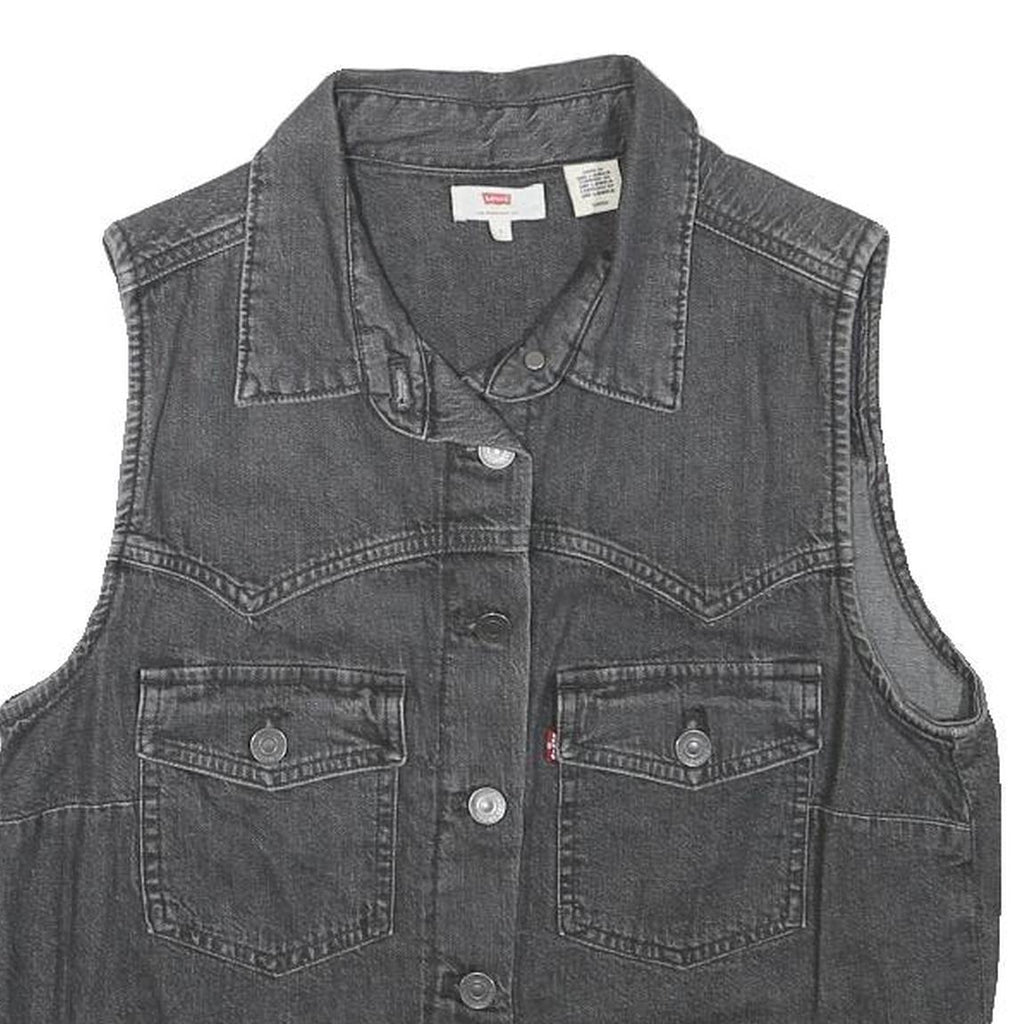 LEVI'S Womens Black Denim Sleeveless Button Jacket S Cotton Blend Classic