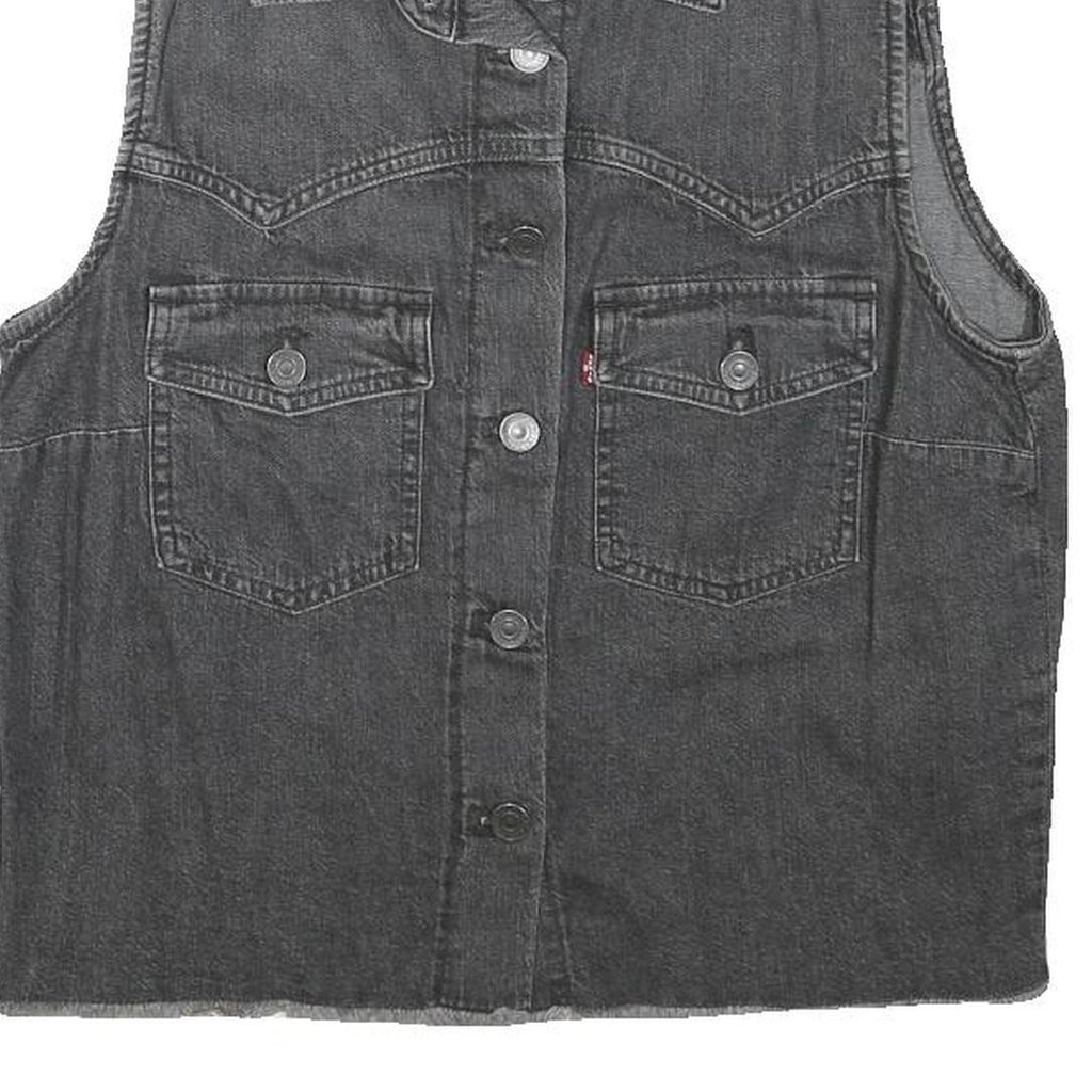LEVI'S Womens Black Denim Sleeveless Button Jacket S Cotton Blend Classic