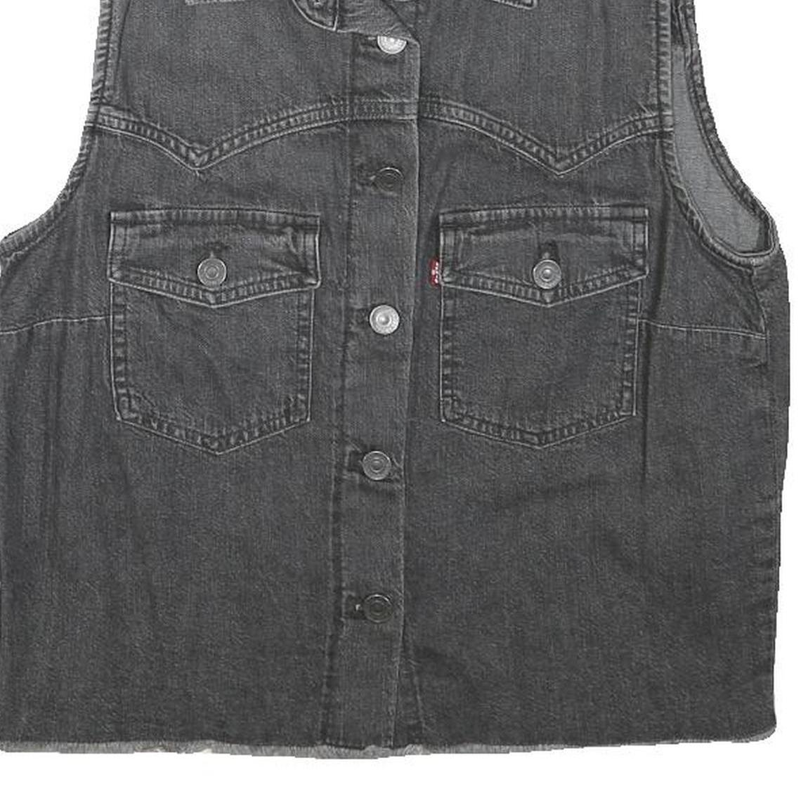 LEVI'S Womens Black Denim Sleeveless Button Jacket S Cotton Blend Classic
