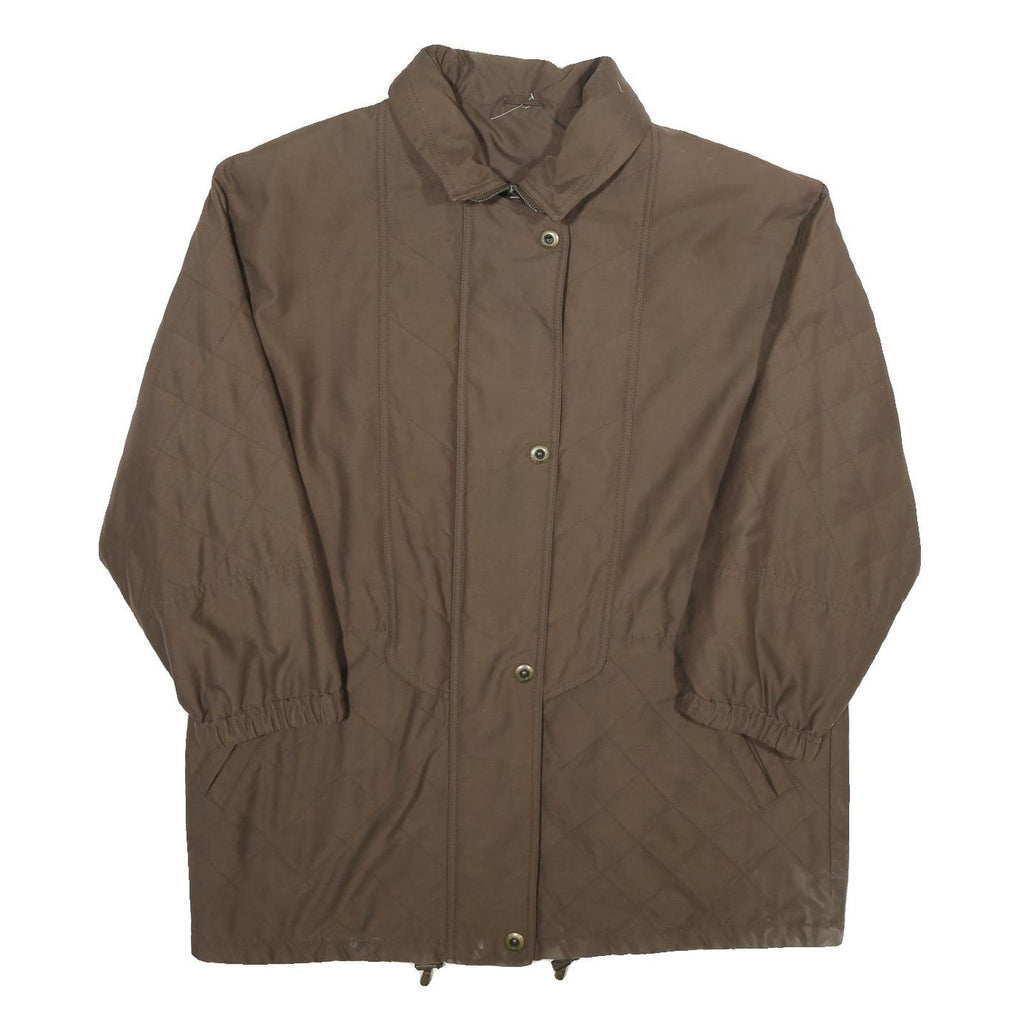 Womens Brown Quilted Plain Polyester Blend Jacket UK 18 Zip Closure Relaxed Fit