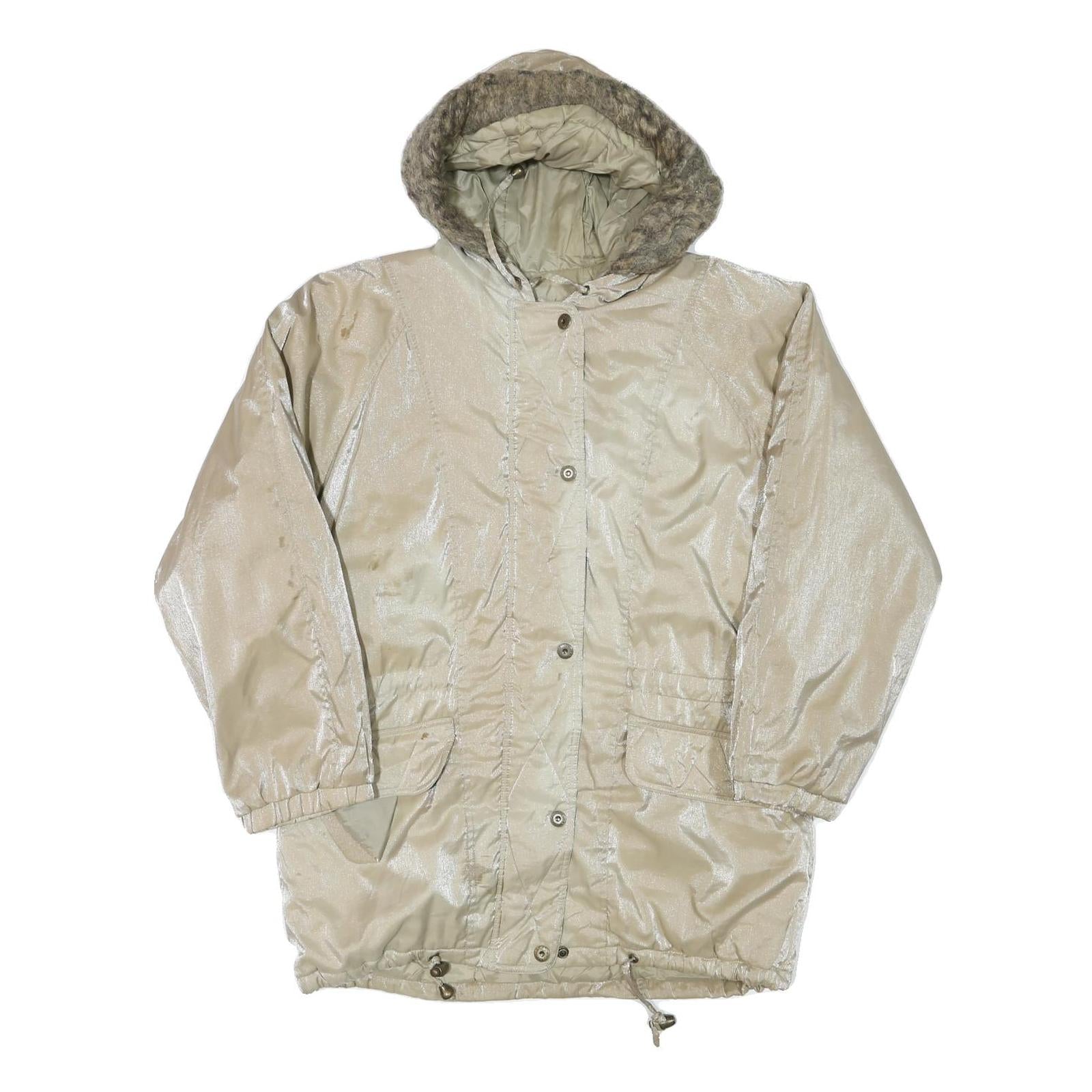 KARIZMA Womens Beige Polyester Blend Hooded Jacket M Zip Plain Casual Outerwear
