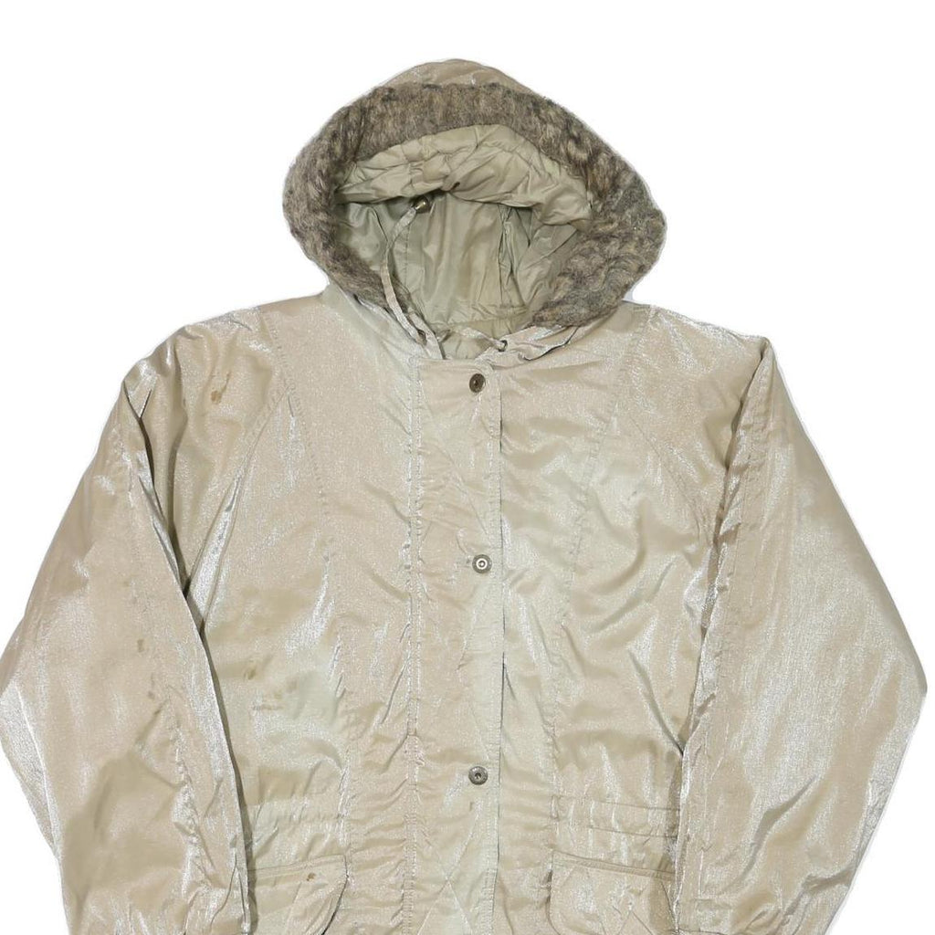 KARIZMA Womens Beige Polyester Blend Hooded Jacket M Zip Plain Casual Outerwear