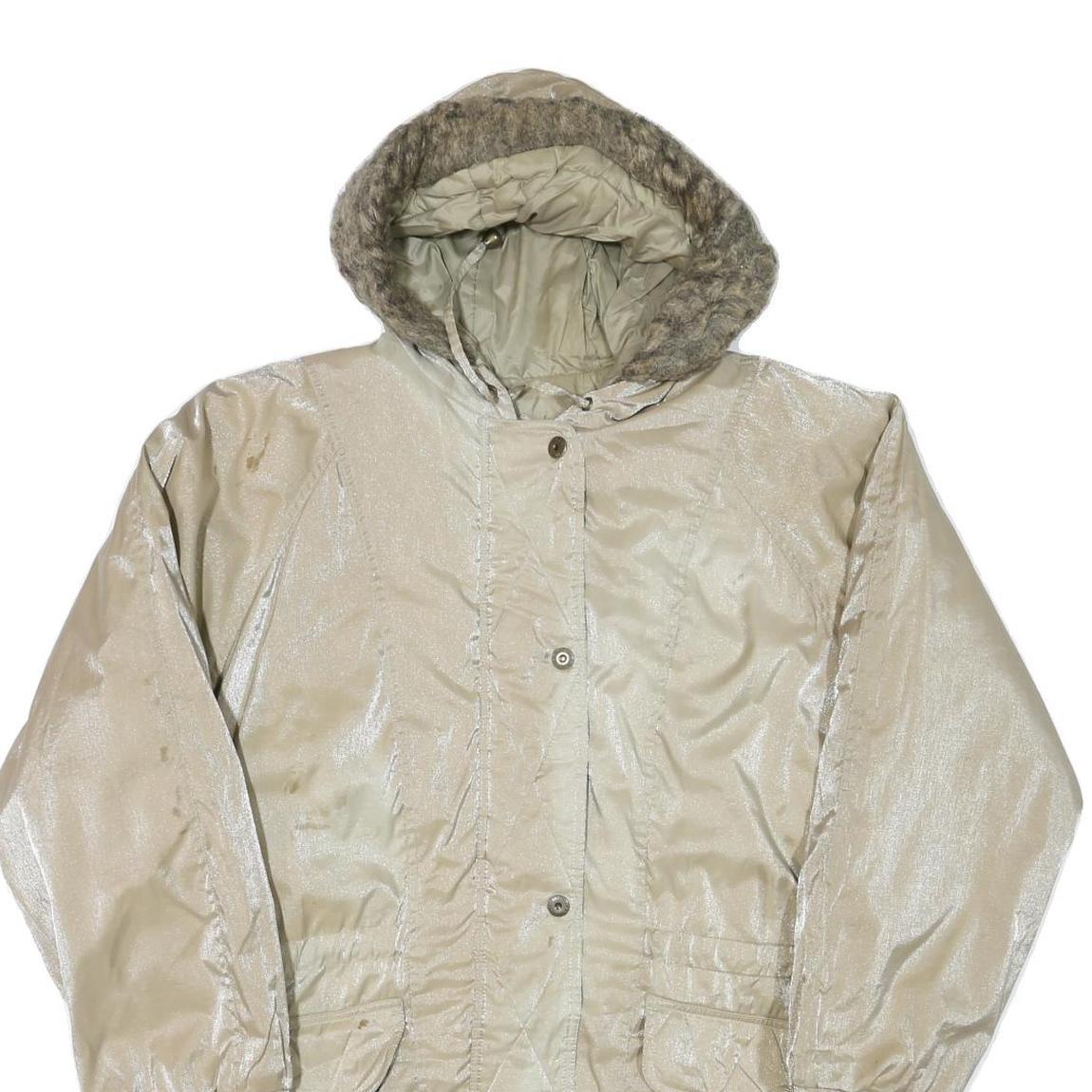 KARIZMA Womens Beige Polyester Blend Hooded Jacket M Zip Plain Casual Outerwear
