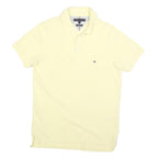 TOMMY HILFIGER Mens Yellow Short Sleeve Plain Polo Shirt M Cotton Blend Casual