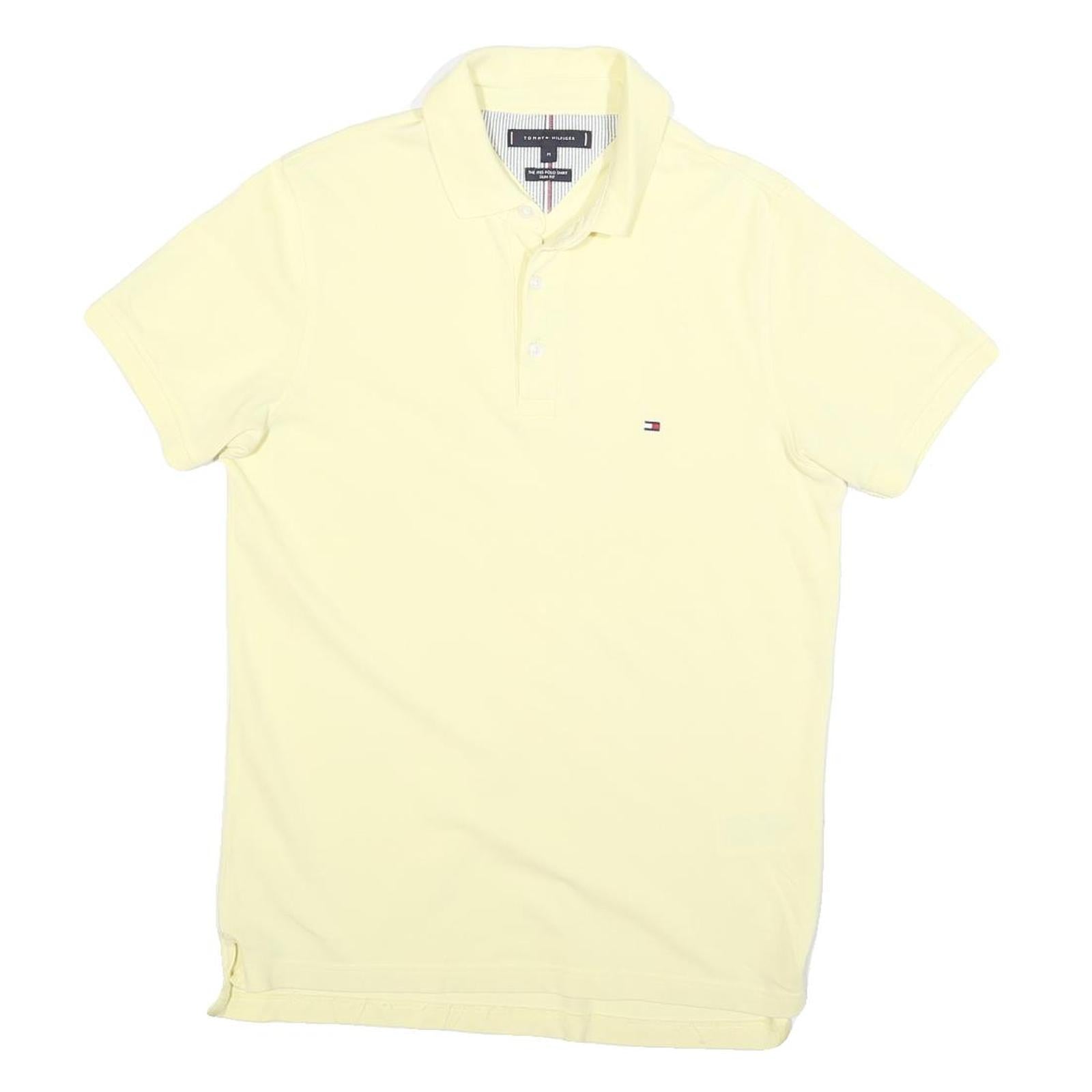 TOMMY HILFIGER Mens Yellow Short Sleeve Plain Polo Shirt M Cotton Blend Casual