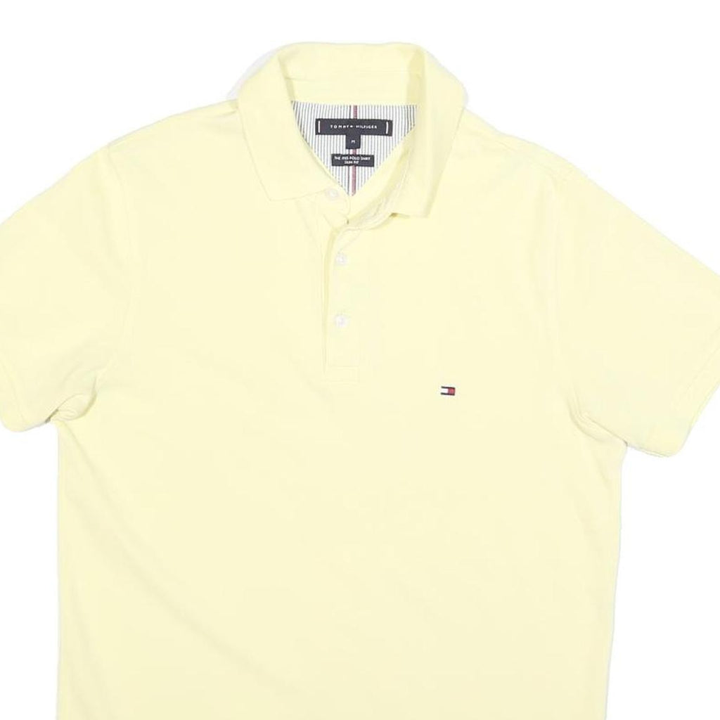 TOMMY HILFIGER Mens Yellow Short Sleeve Plain Polo Shirt M Cotton Blend Casual