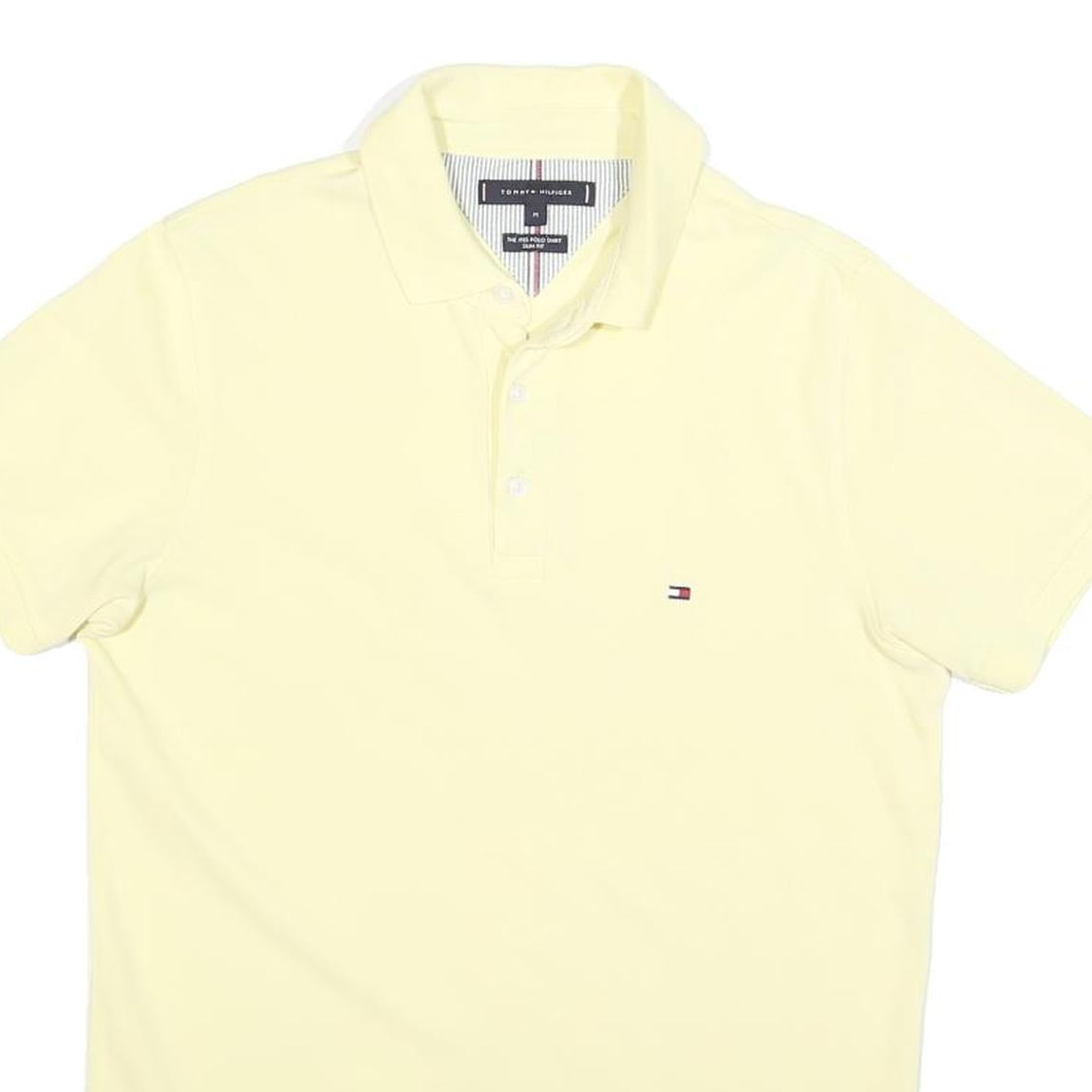 TOMMY HILFIGER Mens Yellow Short Sleeve Plain Polo Shirt M Cotton Blend Casual