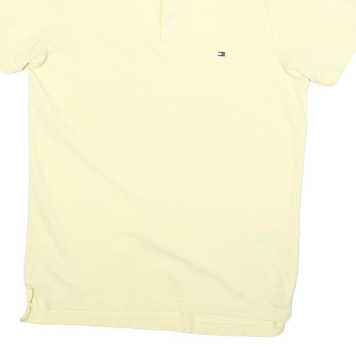 TOMMY HILFIGER Mens Yellow Short Sleeve Plain Polo Shirt M Cotton Blend Casual
