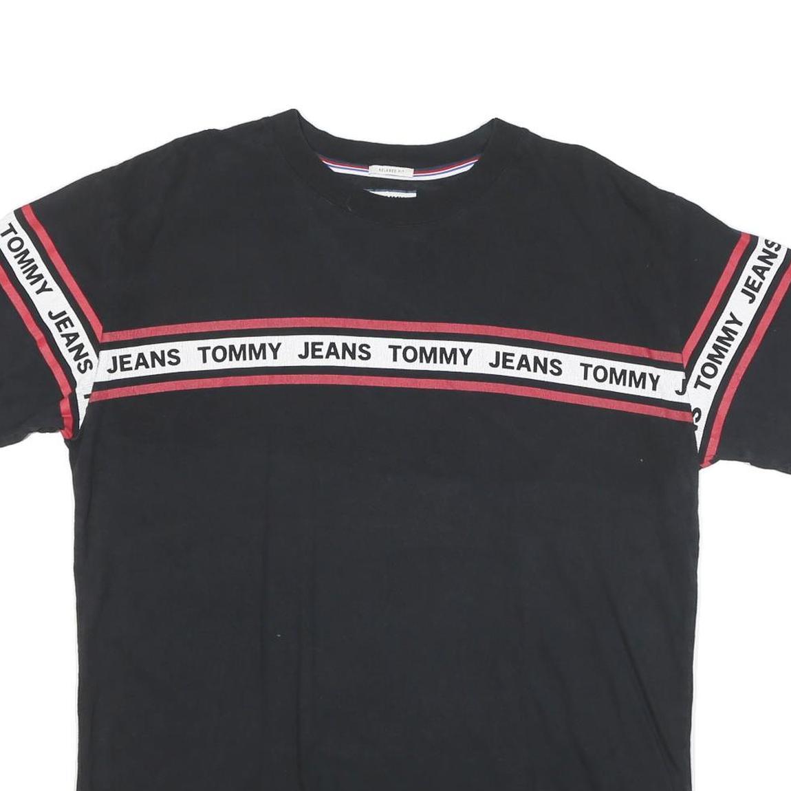 TOMMY HILFIGER Mens Black & Red Graphic T-Shirt L Short Sleeve Crew Neck Branded