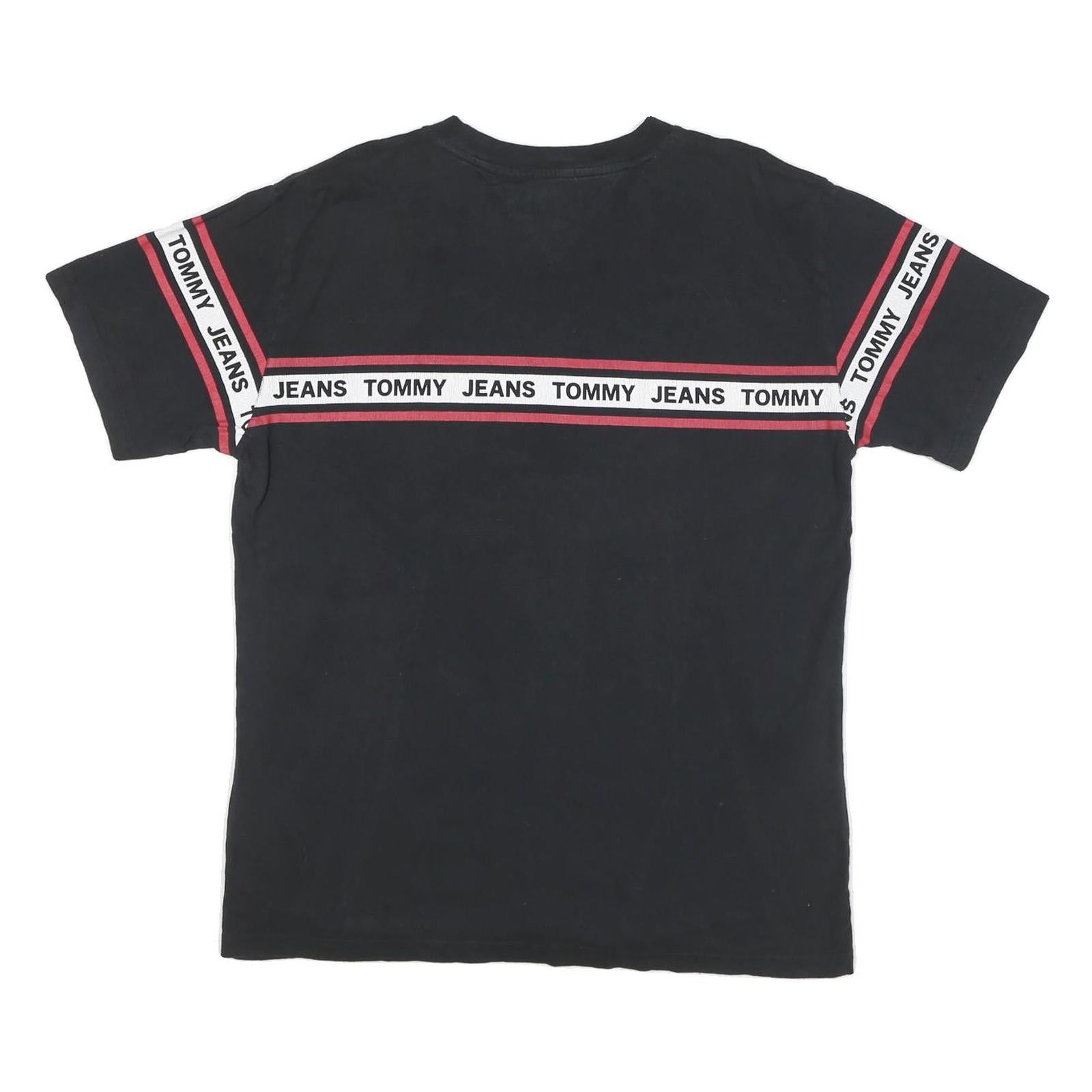 TOMMY HILFIGER Mens Black & Red Graphic T-Shirt L Short Sleeve Crew Neck Branded