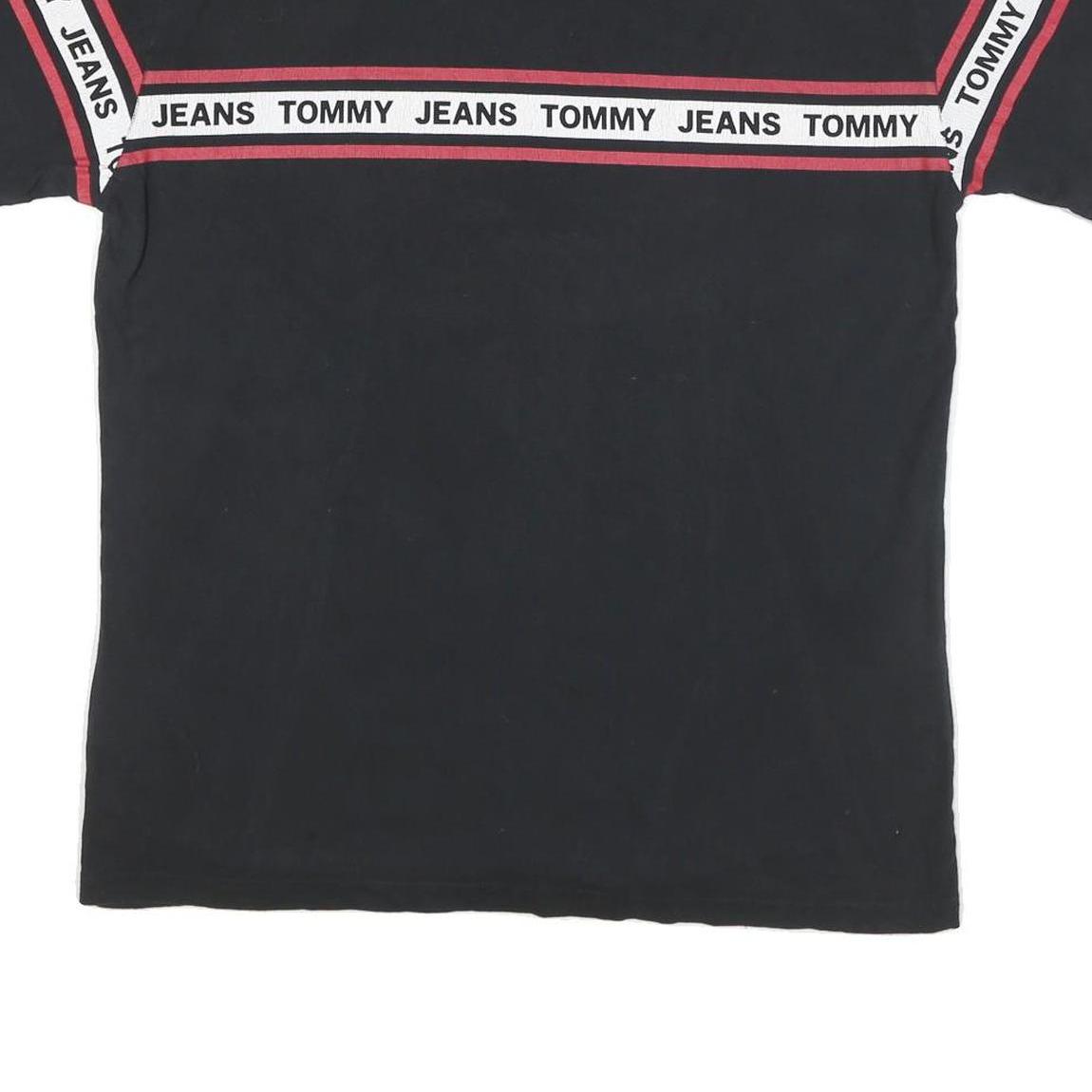 TOMMY HILFIGER Mens Black & Red Graphic T-Shirt L Short Sleeve Crew Neck Branded
