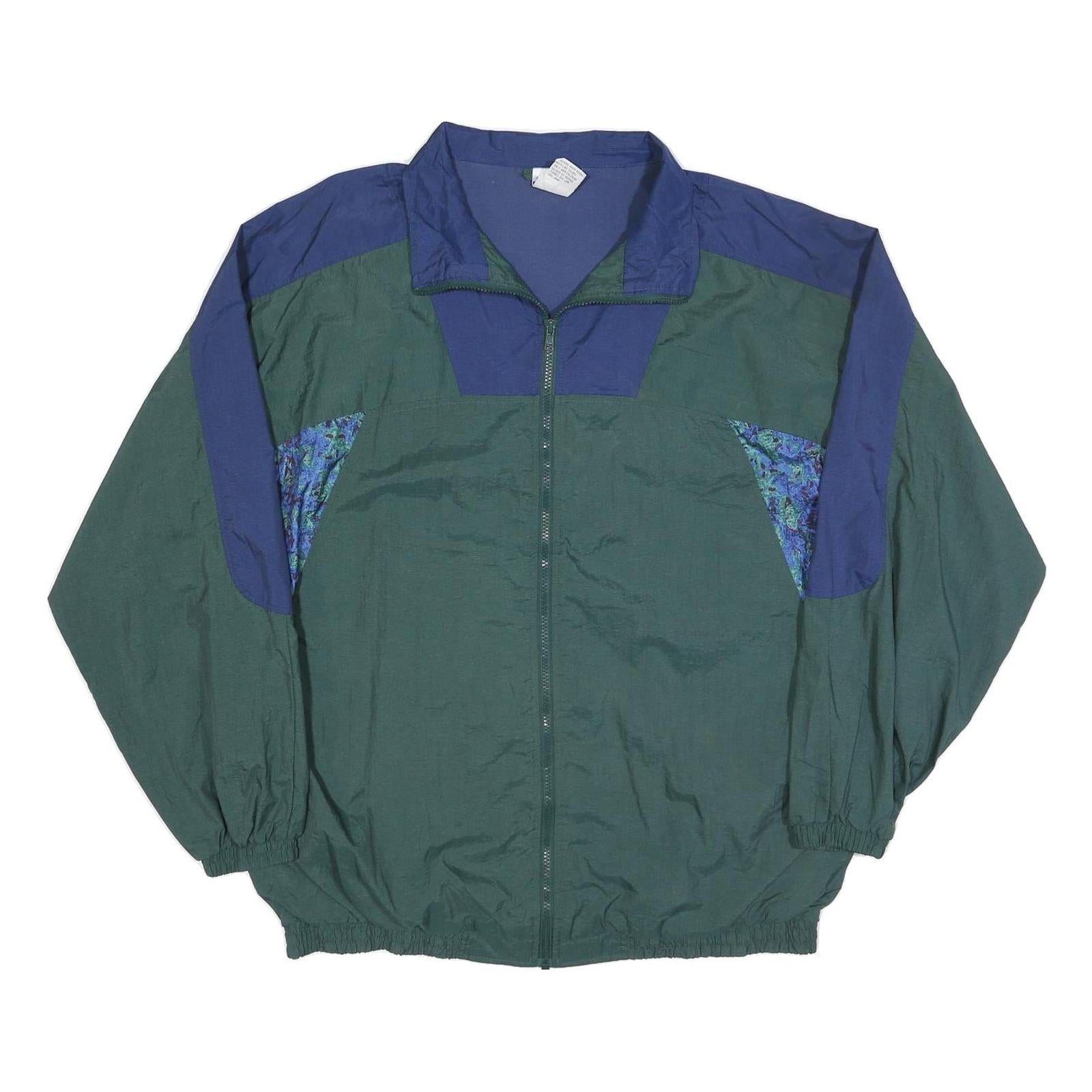 PRO SPIRIT Mens Green & Blue Nylon Zip Track Jacket XL Plain Casual Lightweight