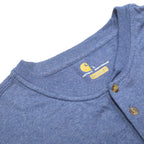 CARHARTT Mens Blue Henley T-Shirt L Short Sleeve Round Neck Pocket Cotton Blend