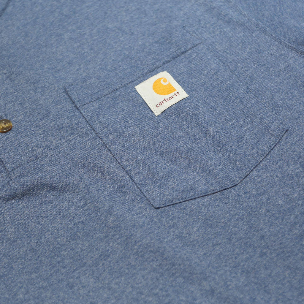 CARHARTT Mens Blue Henley T-Shirt L Short Sleeve Round Neck Pocket Cotton Blend
