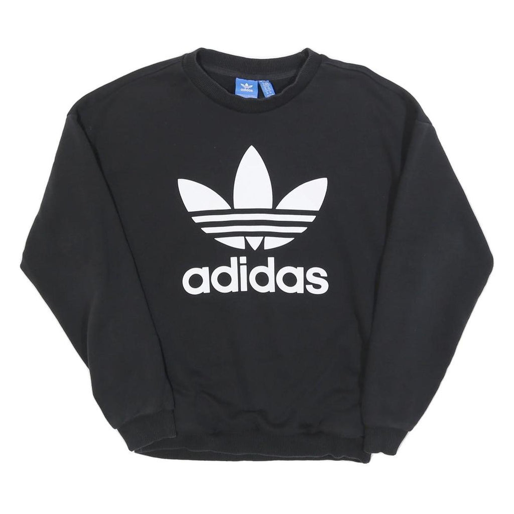 ADIDAS Womens Black Crew Neck UK 6 Sweatshirt Cotton Blend Casual Pullover