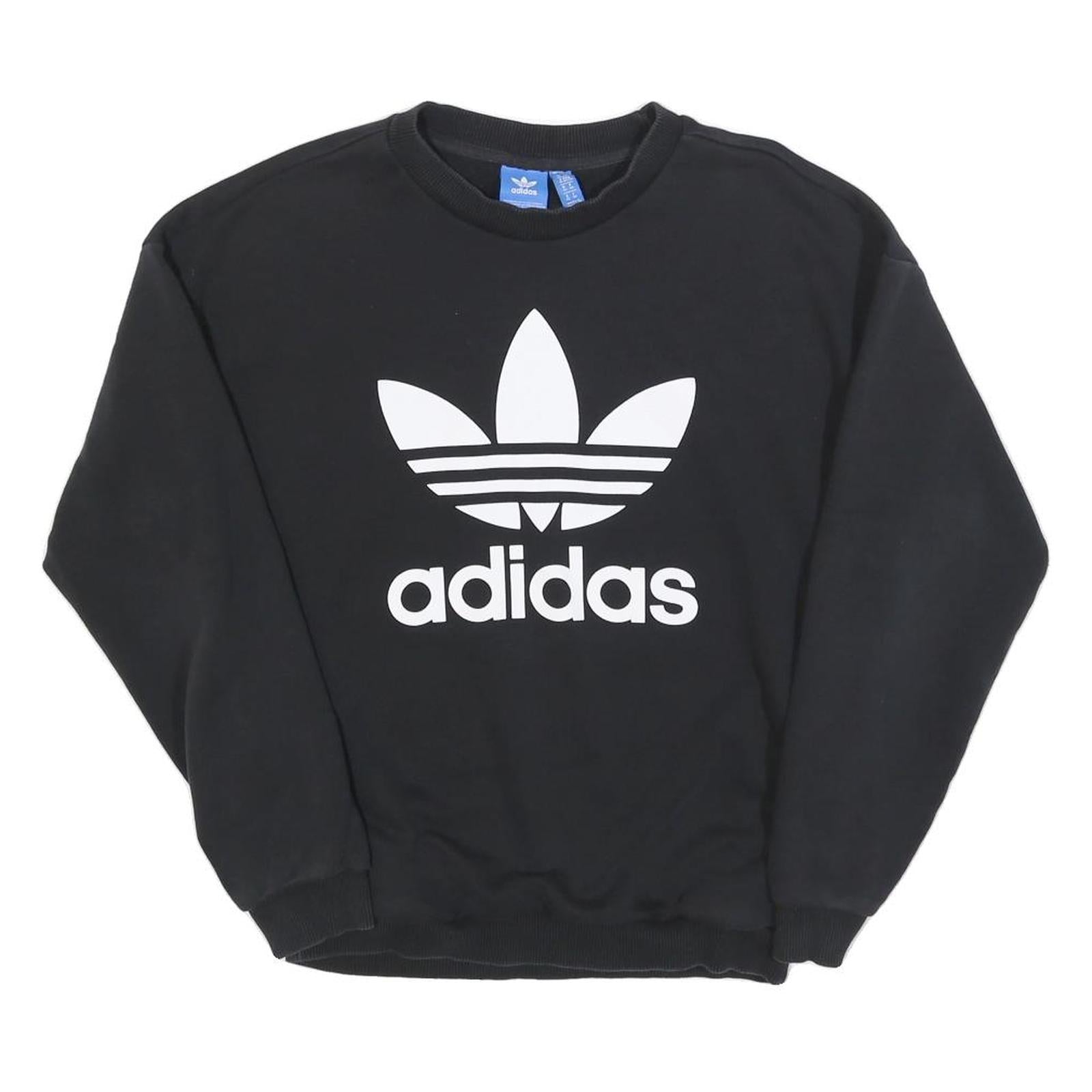 ADIDAS Womens Black Crew Neck UK 6 Sweatshirt Cotton Blend Casual Pullover