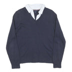 TOMMY HILFIGER Womens Navy Plain Jumper V-Neck Basic Knit M Cotton Blend
