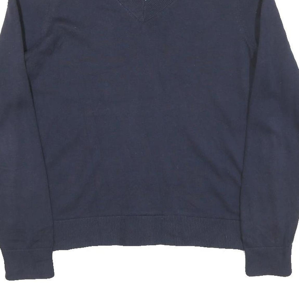 TOMMY HILFIGER Womens Navy Plain Jumper V-Neck Basic Knit M Cotton Blend