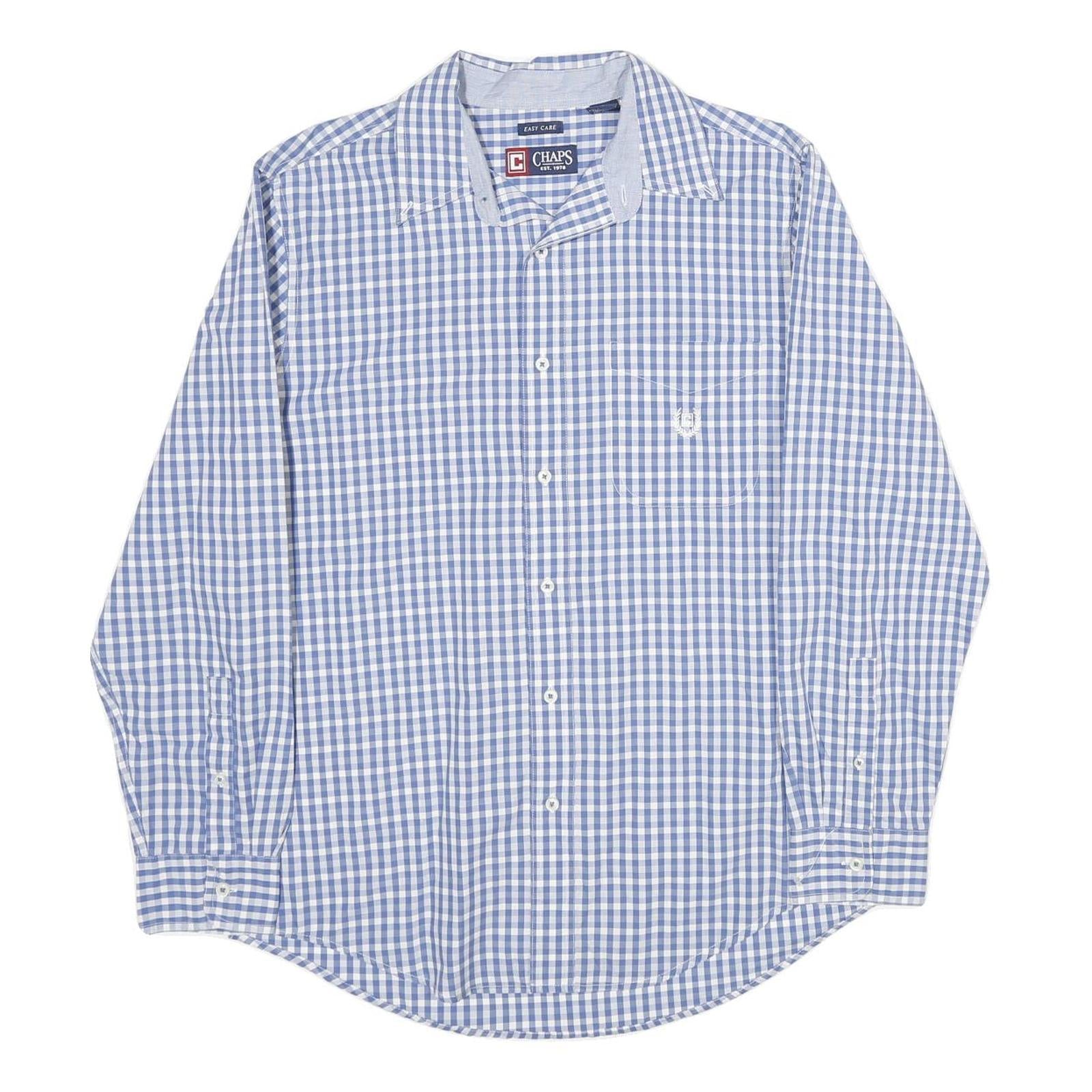 CHAPS Mens Blue Check Shirt M Classic Cotton Button Down Long Sleeve Casual