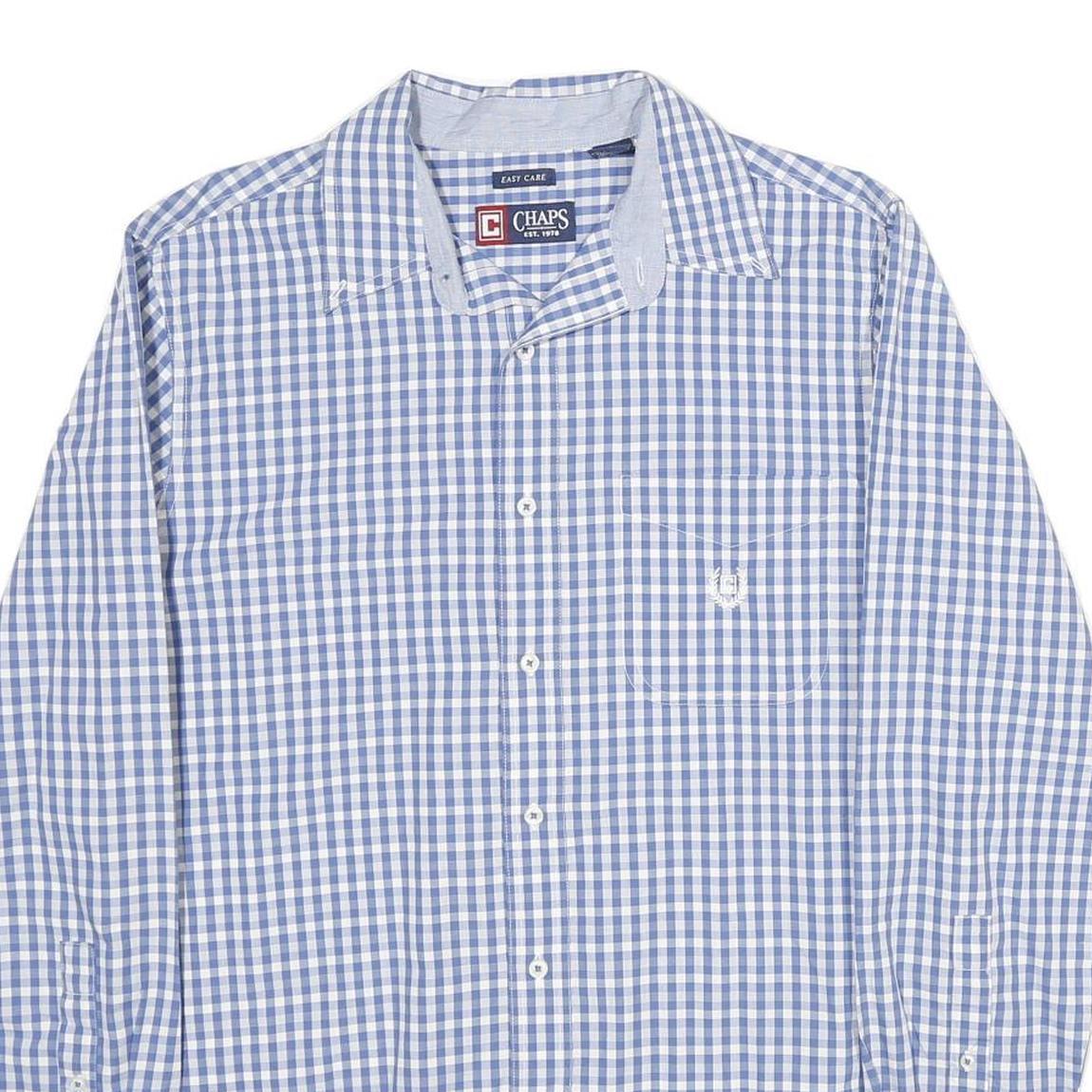 CHAPS Mens Blue Check Shirt M Classic Cotton Button Down Long Sleeve Casual