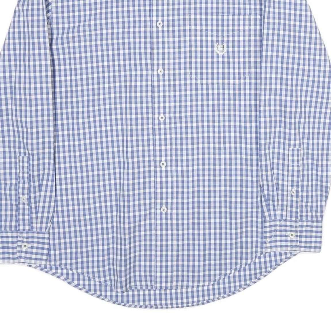 CHAPS Mens Blue Check Shirt M Classic Cotton Button Down Long Sleeve Casual