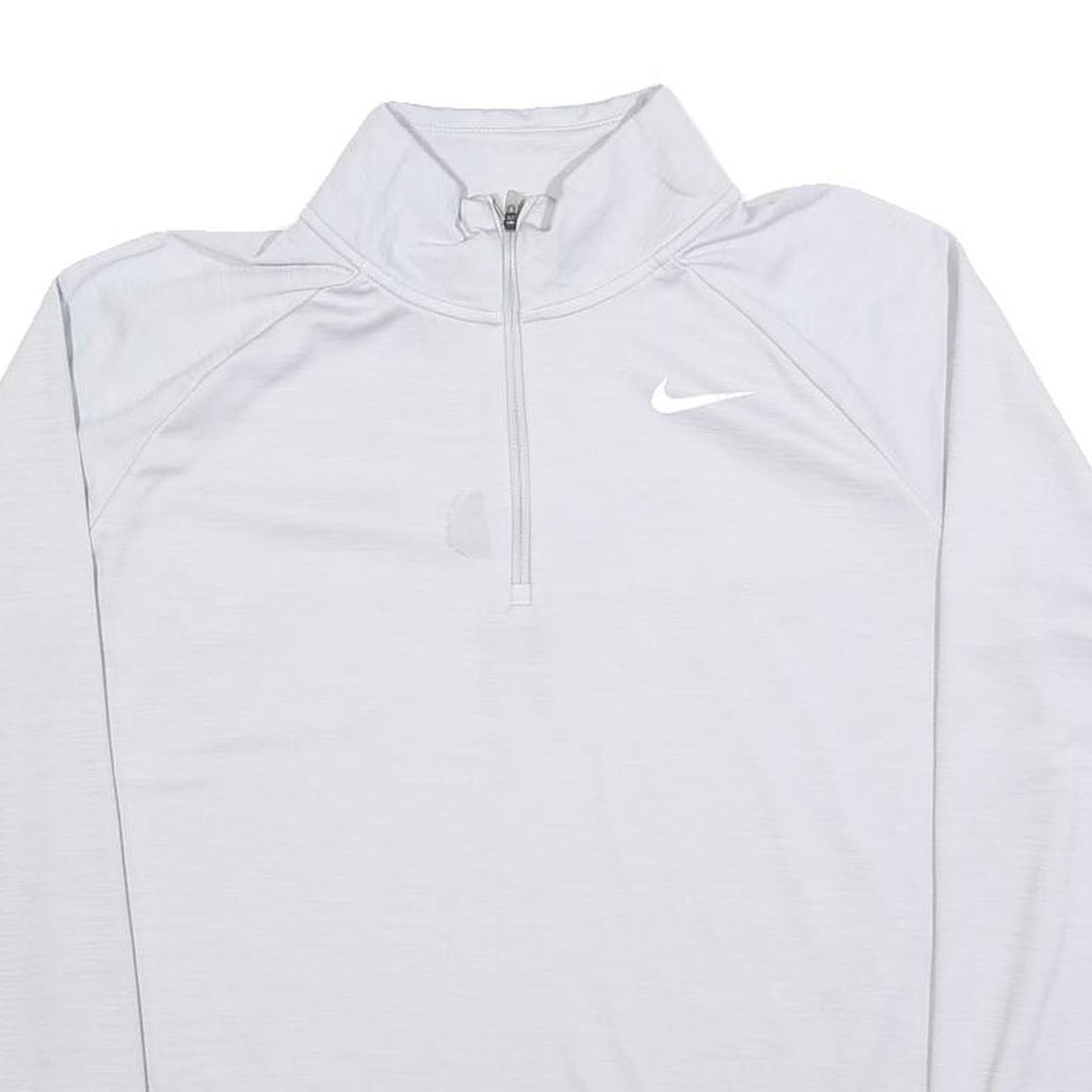 NIKE Womens White Long Sleeve T-Shirt Quarter Zip Athletic L Crew Neck