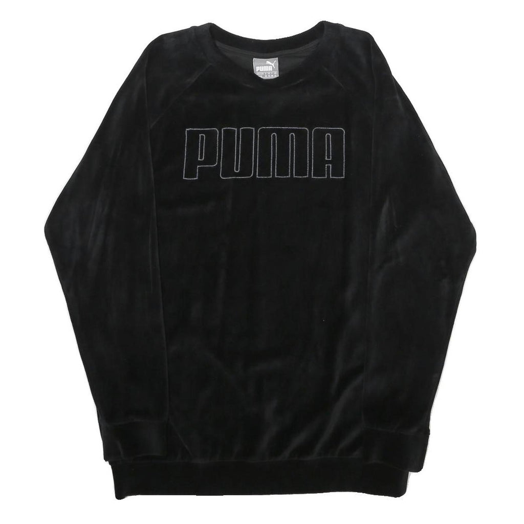 PUMA Womens Black Velvet Crew Neck UK 12 Sweatshirt Pullover Logo Embroidered