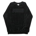 PUMA Womens Black Velvet Crew Neck UK 12 Sweatshirt Pullover Logo Embroidered