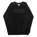 PUMA Womens Black Velvet Crew Neck UK 12 Sweatshirt Pullover Logo Embroidered