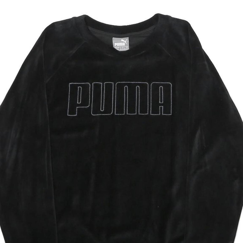 PUMA Womens Black Velvet Crew Neck UK 12 Sweatshirt Pullover Logo Embroidered