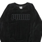 PUMA Womens Black Velvet Crew Neck UK 12 Sweatshirt Pullover Logo Embroidered