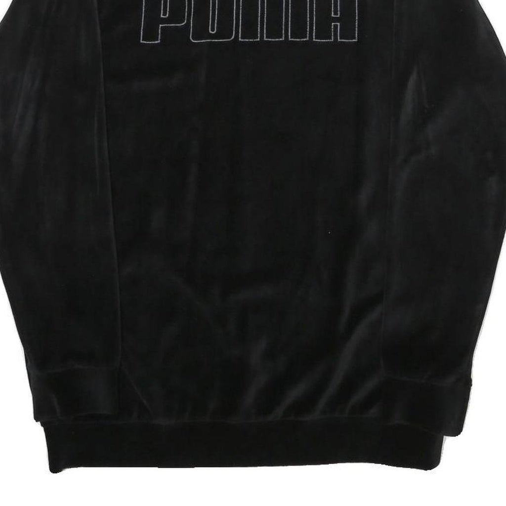 PUMA Womens Black Velvet Crew Neck UK 12 Sweatshirt Pullover Logo Embroidered
