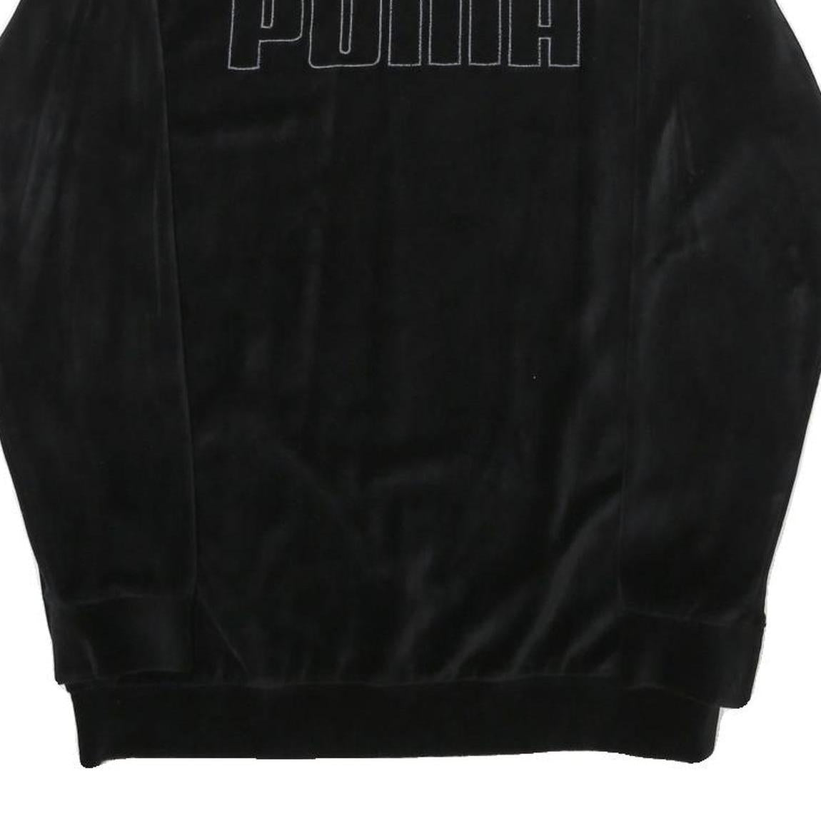 PUMA Womens Black Velvet Crew Neck UK 12 Sweatshirt Pullover Logo Embroidered