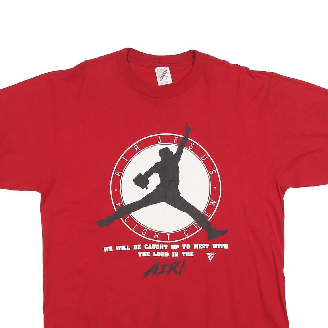 JERZEES Mens Red Graphic T-Shirt L Short Sleeve Crew Neck Air Jesus Flight Crew