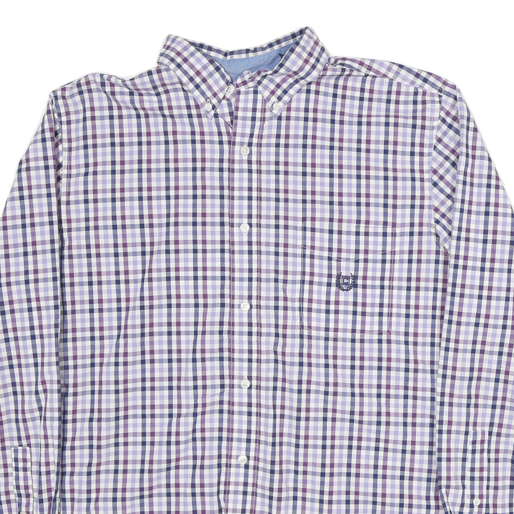CHAPS Mens Purple & White Checked Shirt L Button Down Collar Long Sleeve Casual