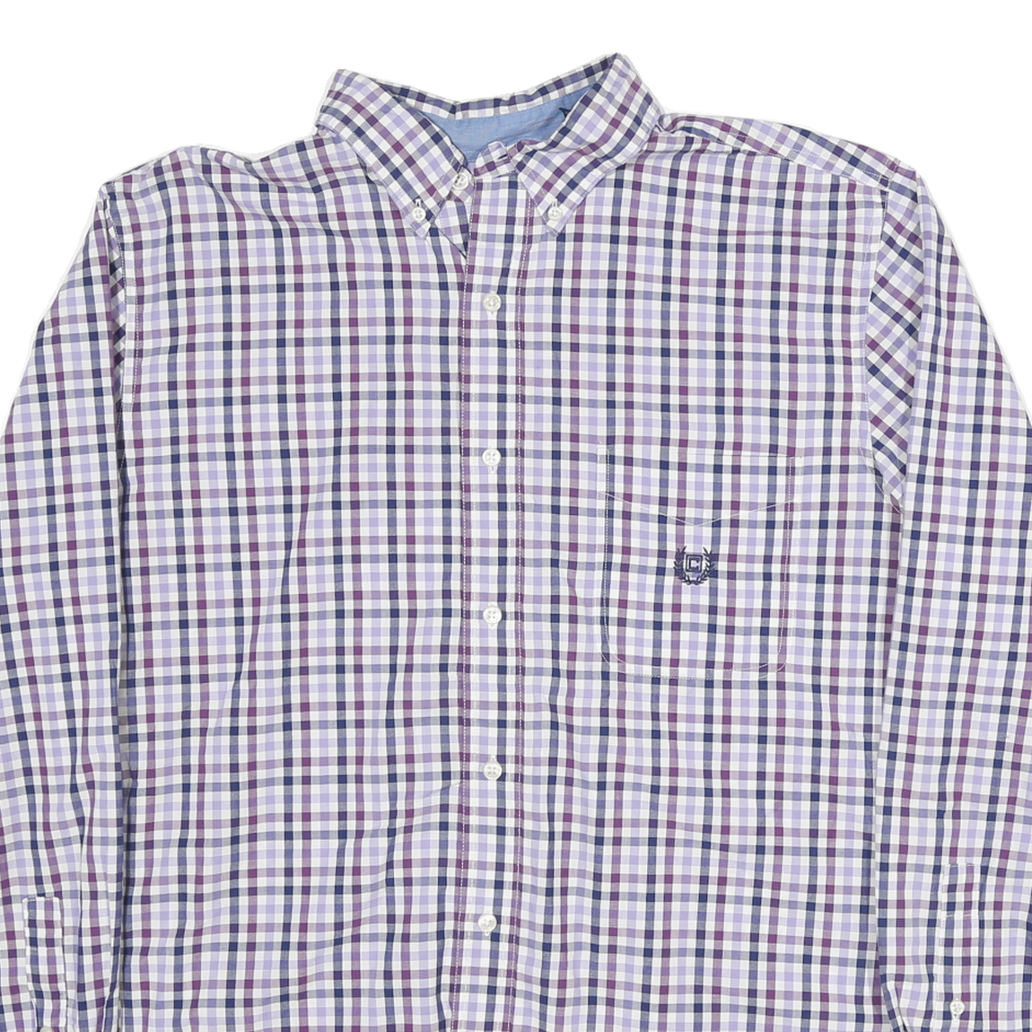 CHAPS Mens Purple & White Checked Shirt L Button Down Collar Long Sleeve Casual