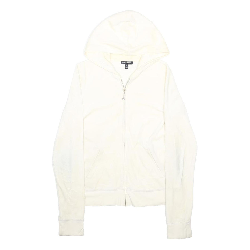 JUICY COUTURE Womens White Pullover Hoodie M Cotton Blend Casual Zip