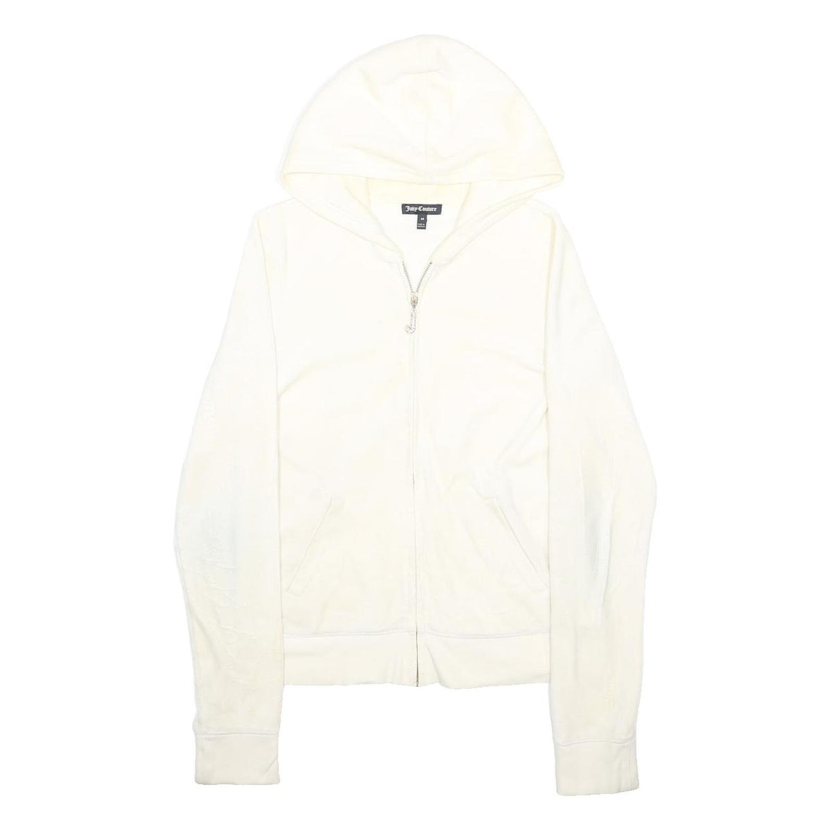 JUICY COUTURE Womens White Pullover Hoodie M Cotton Blend Casual Zip