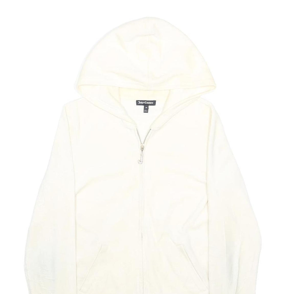 JUICY COUTURE Womens White Pullover Hoodie M Cotton Blend Casual Zip