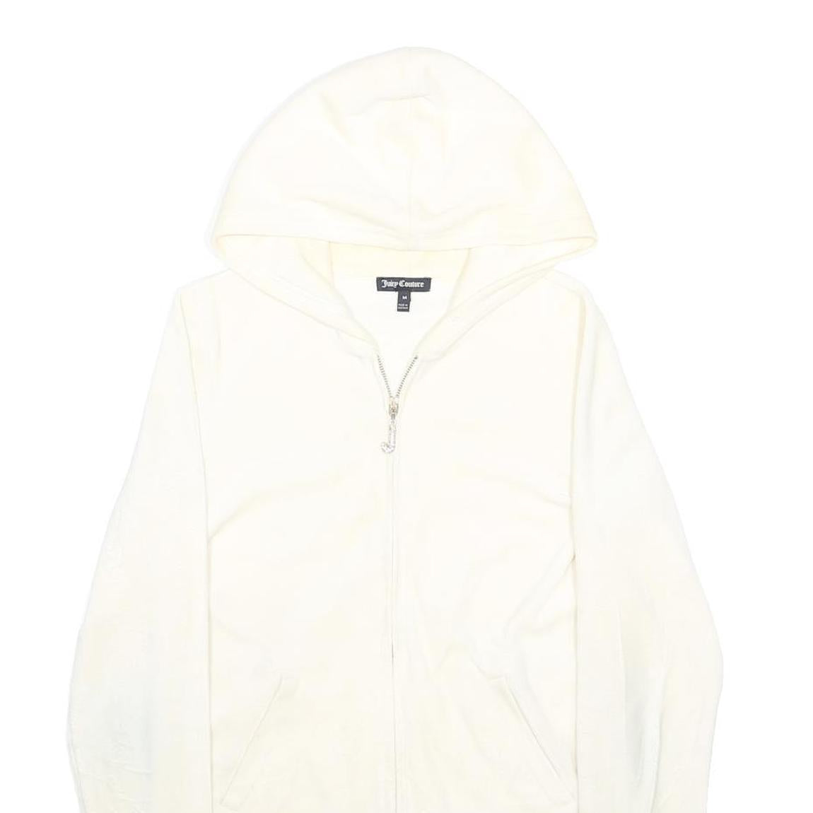 JUICY COUTURE Womens White Pullover Hoodie M Cotton Blend Casual Zip