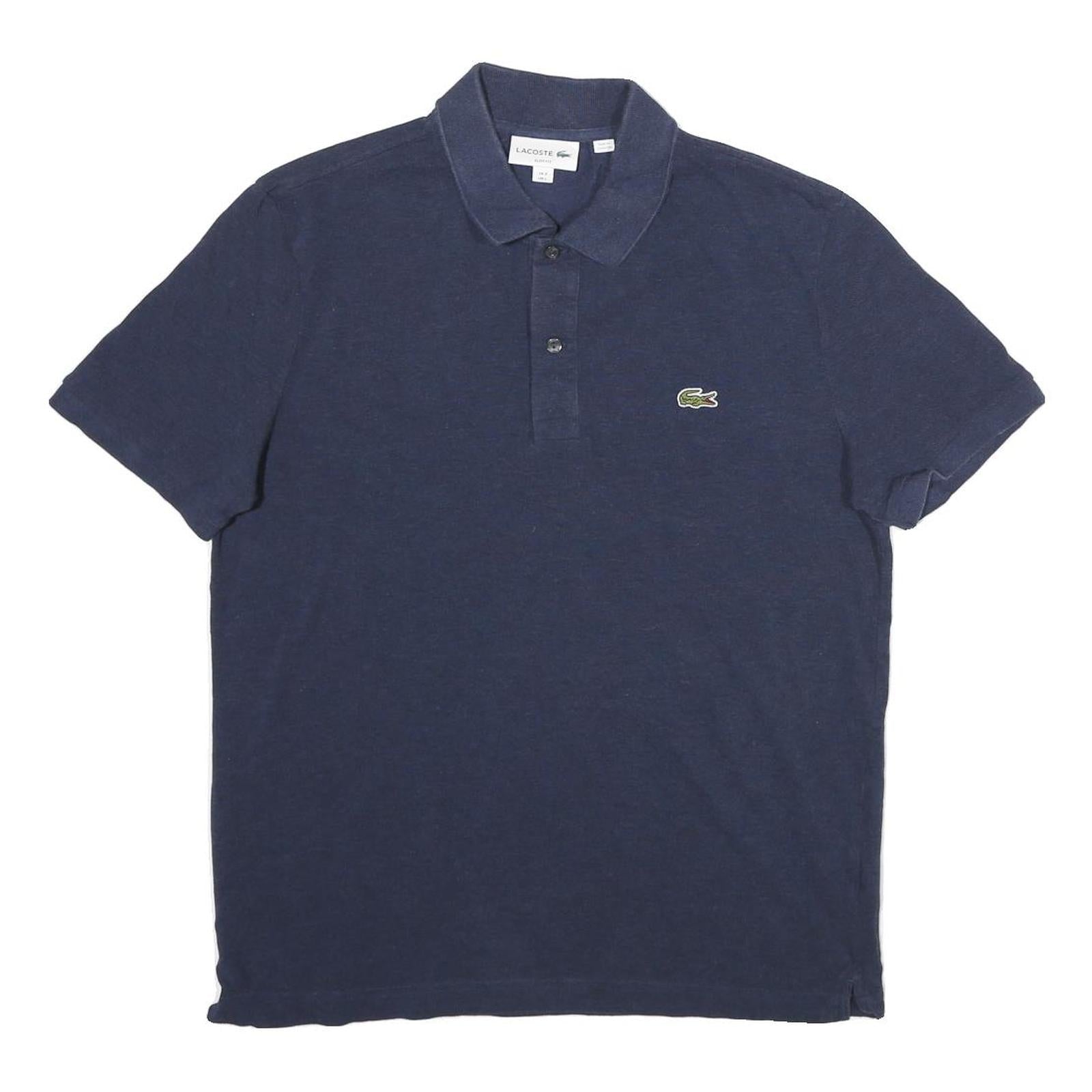 LACOSTE Mens Blue Short Sleeve Plain Polo Shirt L Classic Cotton Logo