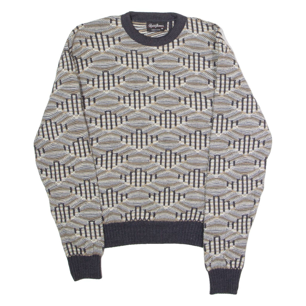 REED ST JAMES Mens Patterned Jumper Grey Diamond Crew Neck 90s M